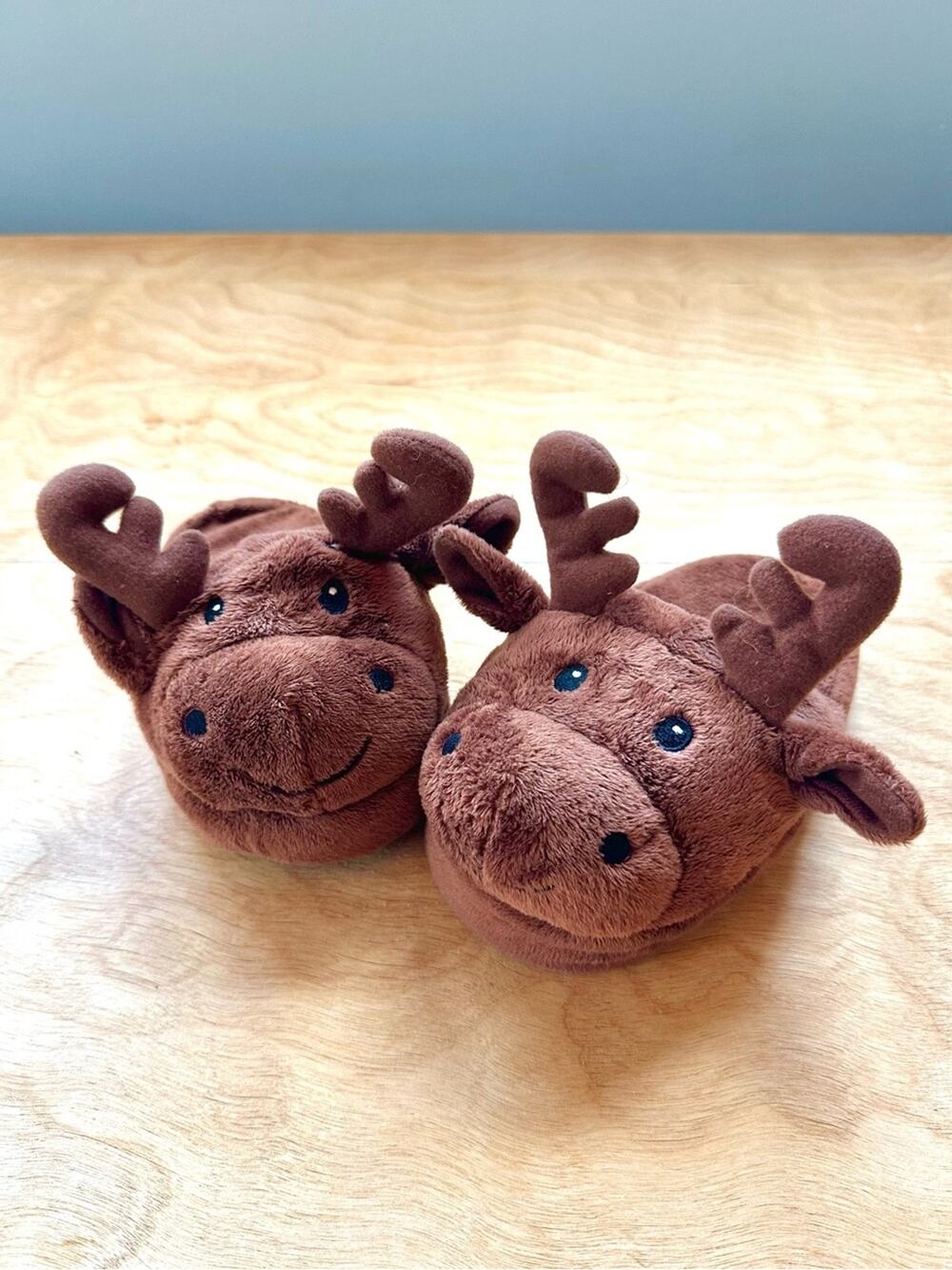 Toddler Moose Slippers Size 4T Brown Plush Woodland Animal Cozy Winter